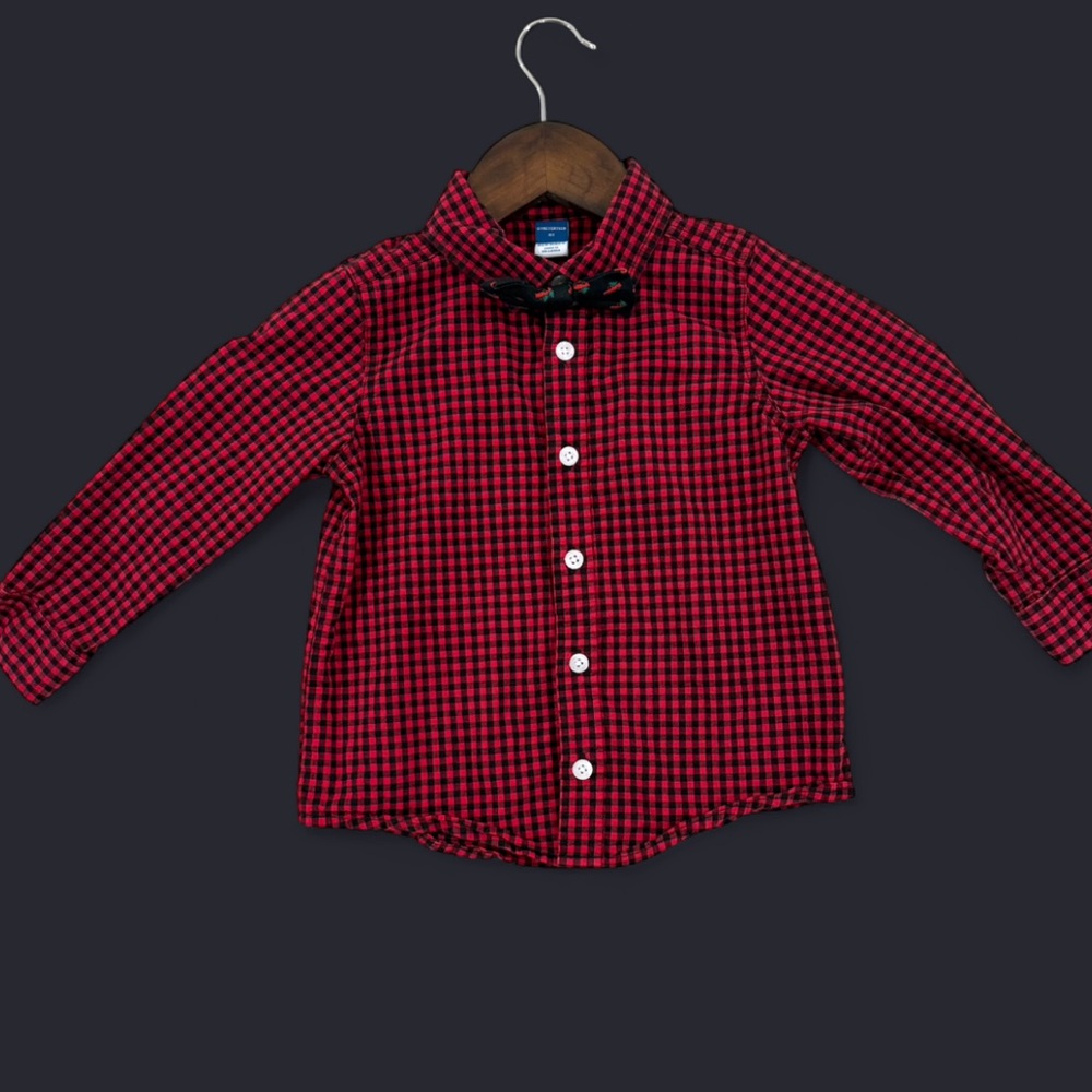 NWOT**** Old Navy Toddler Red & Black Gingham Shirt w/ Bow Tie